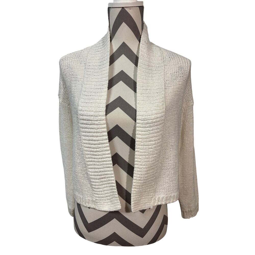 J. Jill Chunky Knit Open Front Cardigan Sweater White Cream Cropped Boho Shrug M